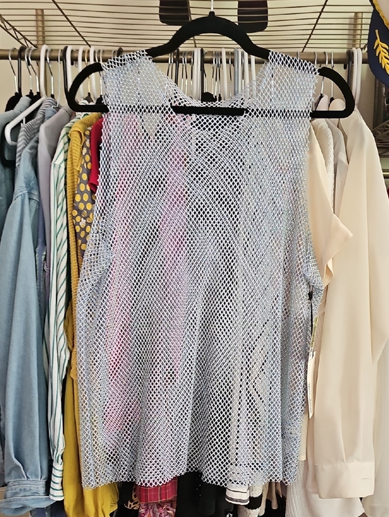 Haute Monde Tops - Haute Monde Silver Mesh Sleeveless Overlay